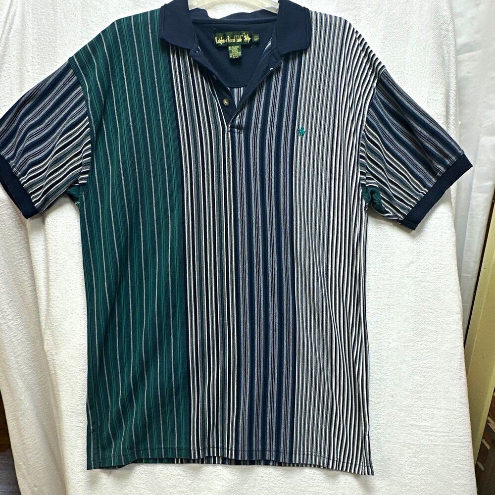 Knights of Round Table Polo Shirt Men's 2XLT Big & Tall Stripe Navy Green White